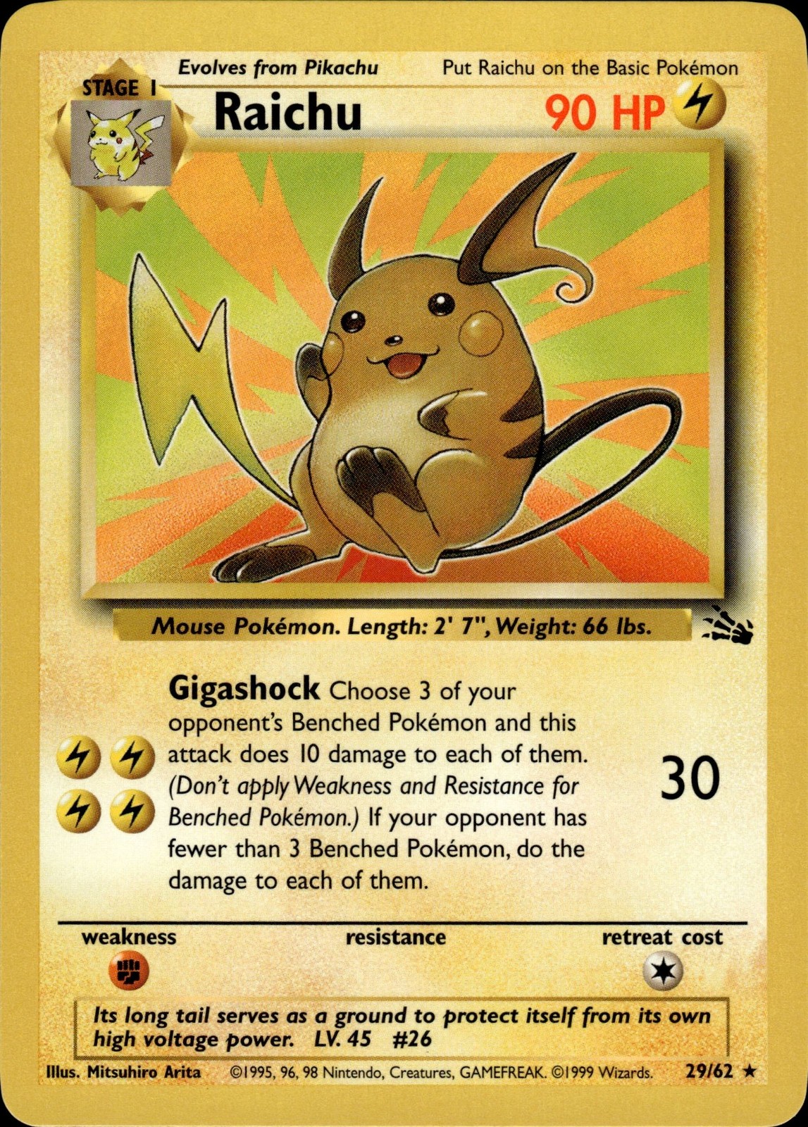 Raichu 29/62 Rare Fossil Pokemon NM