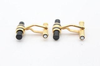 Mont Blanc Cufflinks Gold Tone Toggle Bar Signed Branded