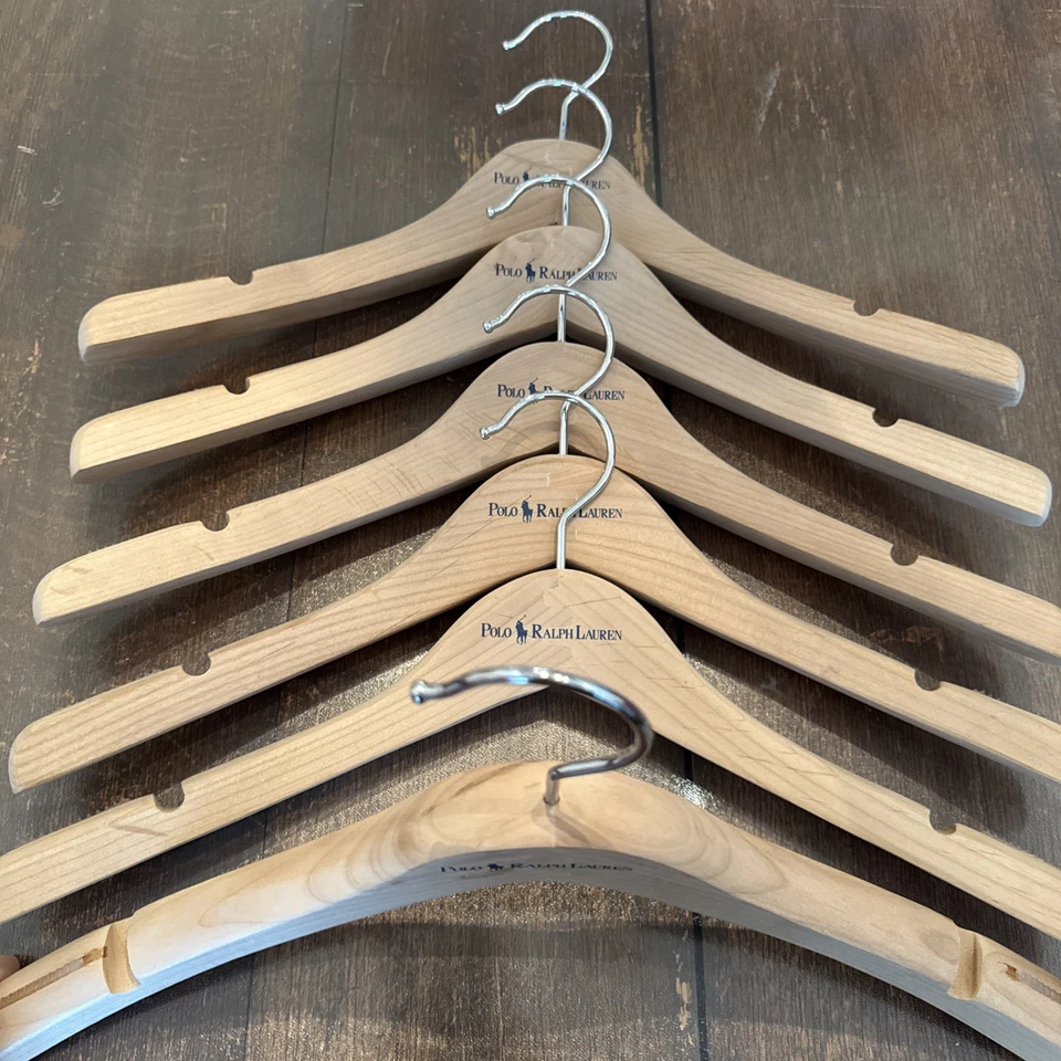 Nuevo Ralph Lauren Lote de 6 Perchas Curvas 15-1/2" LT Marrón Madera Anudadas Foto 2 de 4