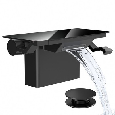 4-Inch Matte Black Dual-Handle Vessel Sink Faucet with Shelf