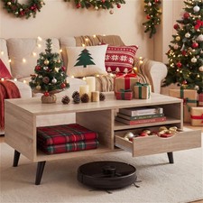 36.5" Rustic Coffee Table with Drawer Storage Shelves for Living Room Natural