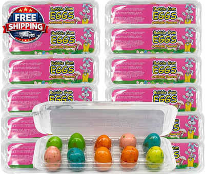 Easter Candy Bubble Gum Eggs, 12 Pack Bulk, Dozen Candy Eggs in a Carton, Fruit