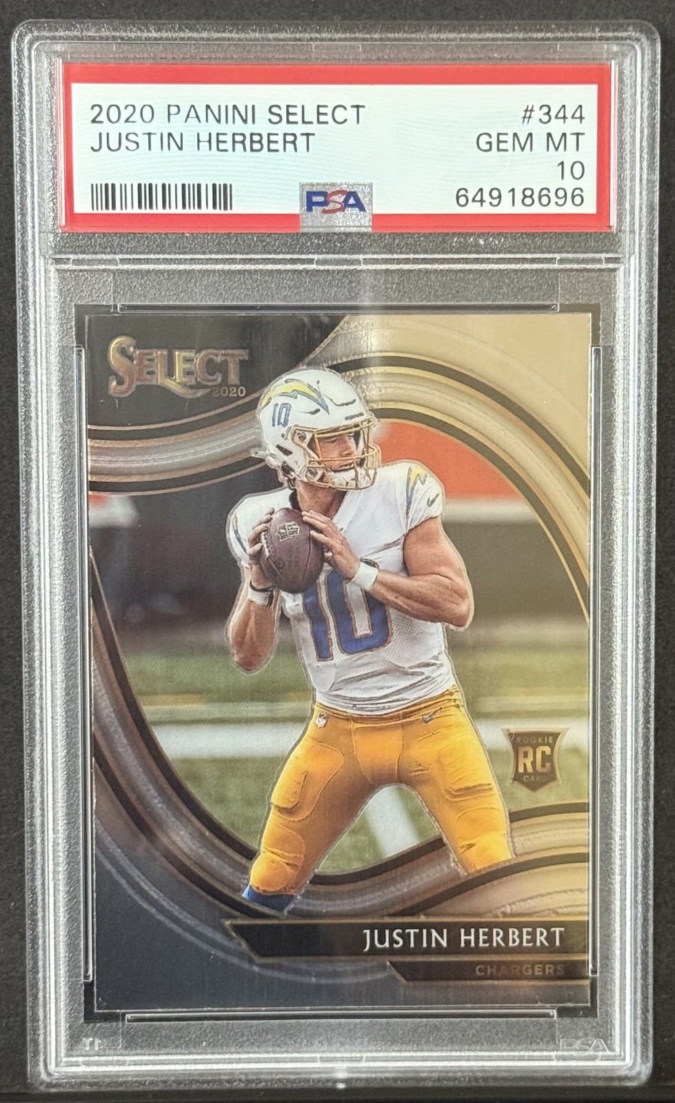 2020 JUSTIN HERBERT ROOKIE PSA 10 - Panini Select Field Level #344 RC Chargers