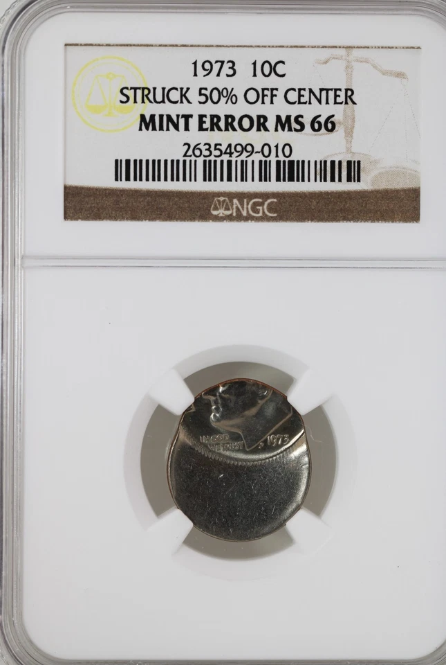 1973-P 10C Roosevelt Dime NGC MS 66 Struck 50% Off Center - Image 3 of 4
