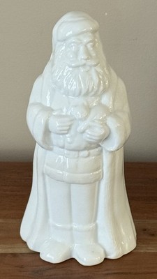 Mosser Glass Standing Santa Claus w/Kitten WHITE MILK 8.5'' Figurine Fenton Mould