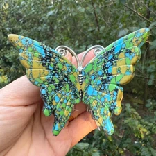 3.6" Natural unknown Carved Butterfly Reiki Crystal Skull Decor gift 1PC