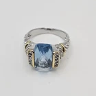 Vintage Sterling Silver Two Tone Cushion Cut Aquamarine Ring Size 8