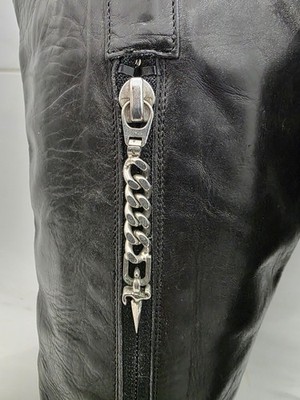 Vintage Cesare Paciotti Black Leather Dagger Kitten Heel Boots