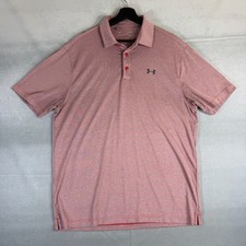 Under Armour Polo Shirt Mens Large Red Gray Performance Striped Golf Heatgear