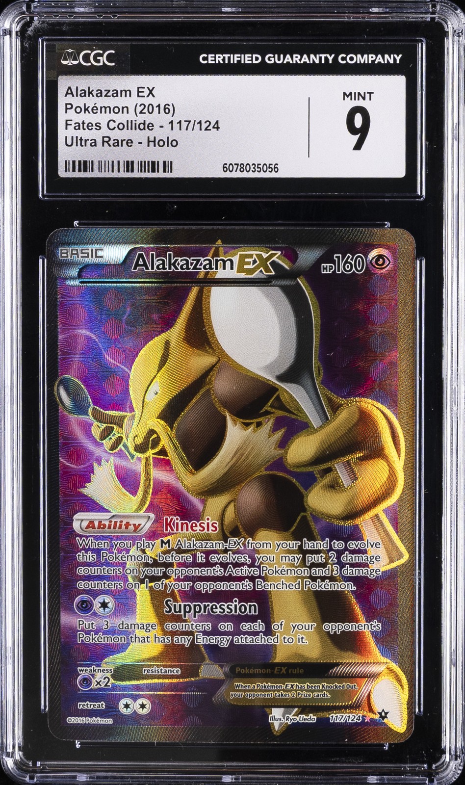 2016 POKEMON FATES COLLIDE ULTRA RARE - HOLO #117/124 ALAKAZAM EX CGC 9