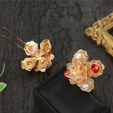 Vintage Style Gold Filigree Flower Hairpin Pearl Chinese Style Hair Accessory