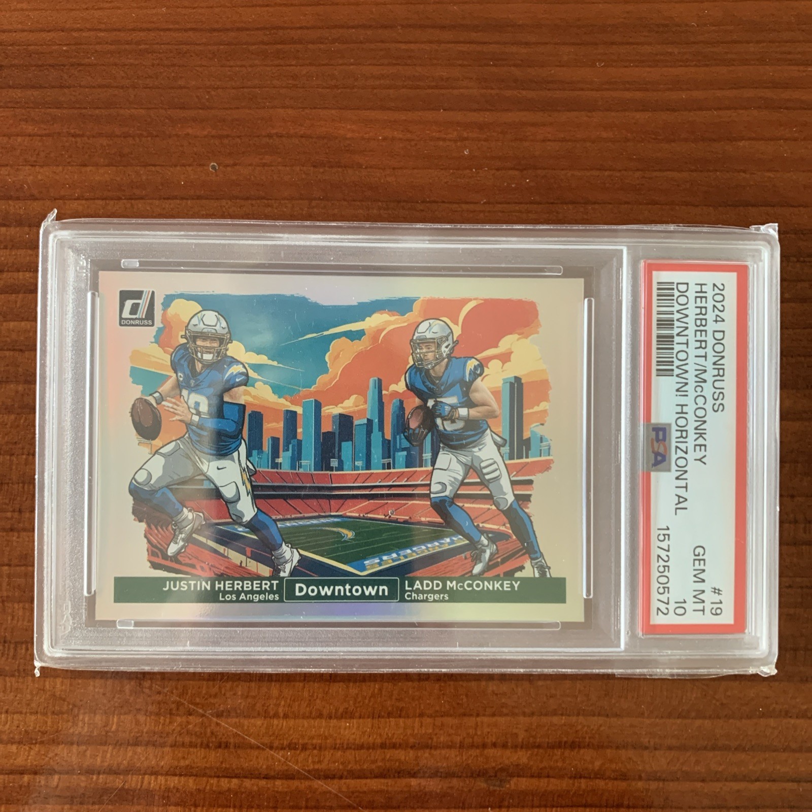 Justin Herbert / Ladd McConkey #19 (Football Cards 2024 Panini Donruss Downtown Horizontal) — is it worth grading?