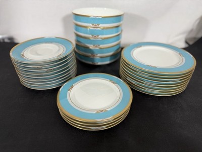 Noritake Deco Turquoise A3302 Bone China Japan Dinnerware Lot 30 Pc