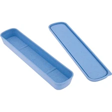 Durable Wheat Straw Flatware Organizer - Portable Blue Box for Camping & School