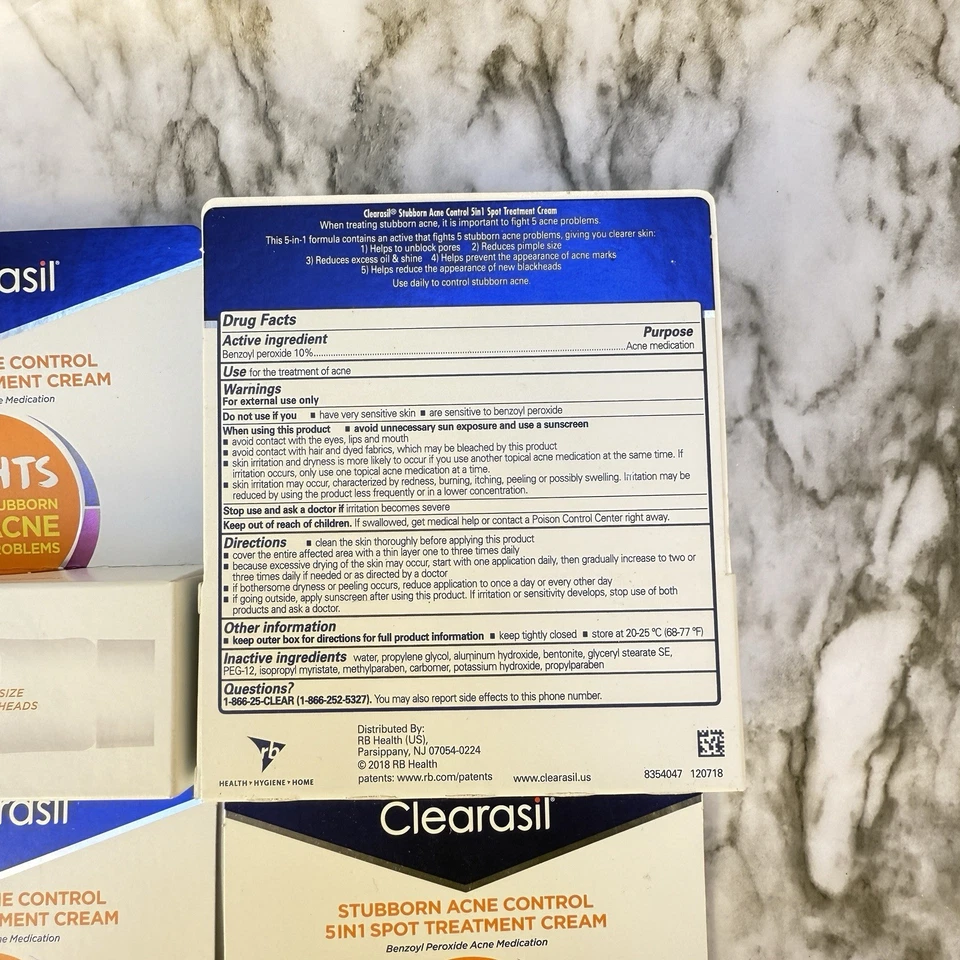 (4) Clearasil Crema Tratamiento Manchas Control Acné Stubborn 5IN1 1 oz ~EXP: 1/26+ Foto 3 de 3