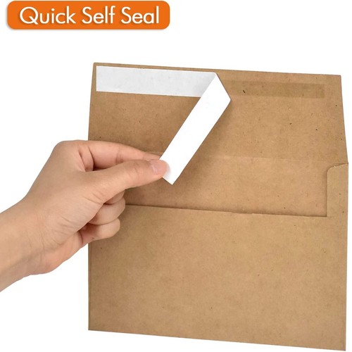 100 Pack A7 Brown Kraft Paper Invitation 5 x 7 Envelopes - Quick Self Seal Fo... - Picture 6 of 7