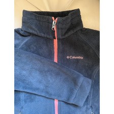 Columbia Kids Fleece Jacket Full Zip Charcoal Gray Pink Logo Size M 10/12