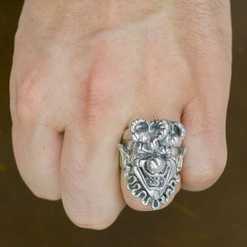 26g heavy chunky joker batman clown skull biker 925 sterling silver mens ring - Picture 10 of 12