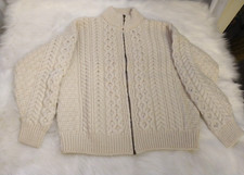 Carraig Donn Girl  s XL Cable Hand Knit Cardigan Sweater IVORY Full Zip