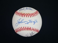 JOHNNY MIZE ENOS SLAUGHTER BOB FELLER SIGNED OFFICIAL OAL BASEBALL PSA COA