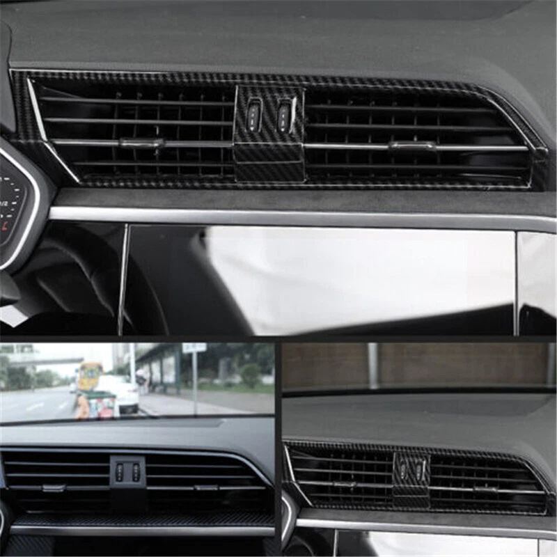 Cubierta de ventilación de salida de aire central interior de fibra de carbono para Audi Q3 2019~2023 Foto 4 de 4