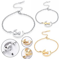 Ash Cremation Jewelry Moon Cat Bracelet for Ashes Adjustable Memorial Urn Bangle