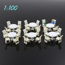 6 Sets Model Scene HO TT Gauge 1:100 White Round Dining Table Chair Settee