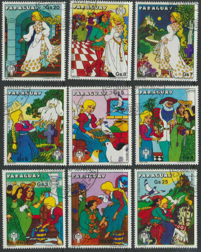 Disney - Cinderella Stamp Set of 9 Different Paraguay 1979
