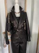 Nwt Black Faux Leather Gold Button Blazer With Top Size S