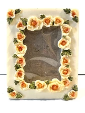 Vintage Cornerstone Creations Small Picture Frame 4" x 3" Embossed Yellow Roses