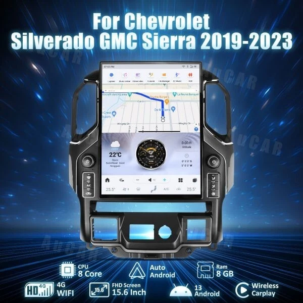 2019-2023 Chevrolet Silverado Tesla Vertical Screen 15.6" CarPlay GPS Radio 128G - Image 2 of 4