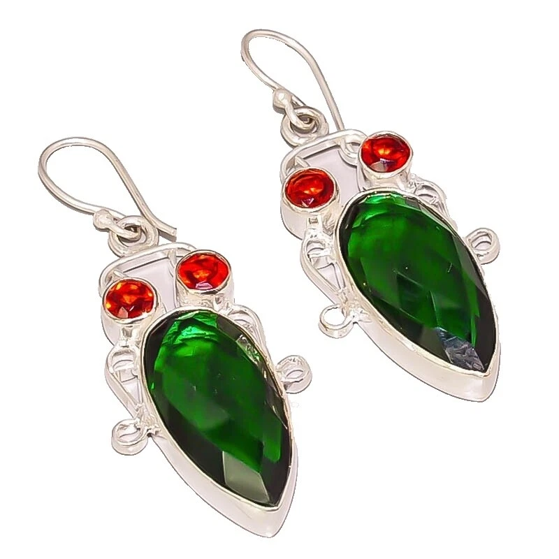 Pendientes de Moda Aro Bañado en Plata Esmeralda