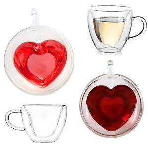 Coffee Cup Double Wall Transparent Glass Mug Resistant Heart Shaped Milk Tea Cup 