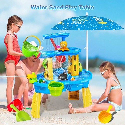 VATOS Sand Water Table Toys For Toddlers Kids - With Water Pumb & Umbrella 3-Tie - Picture 2 of 6