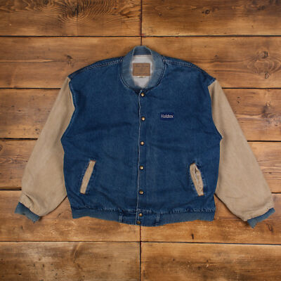 Vintage Three Rivers Bomber Jacket L 90s Varsity Denim USA Made Blue