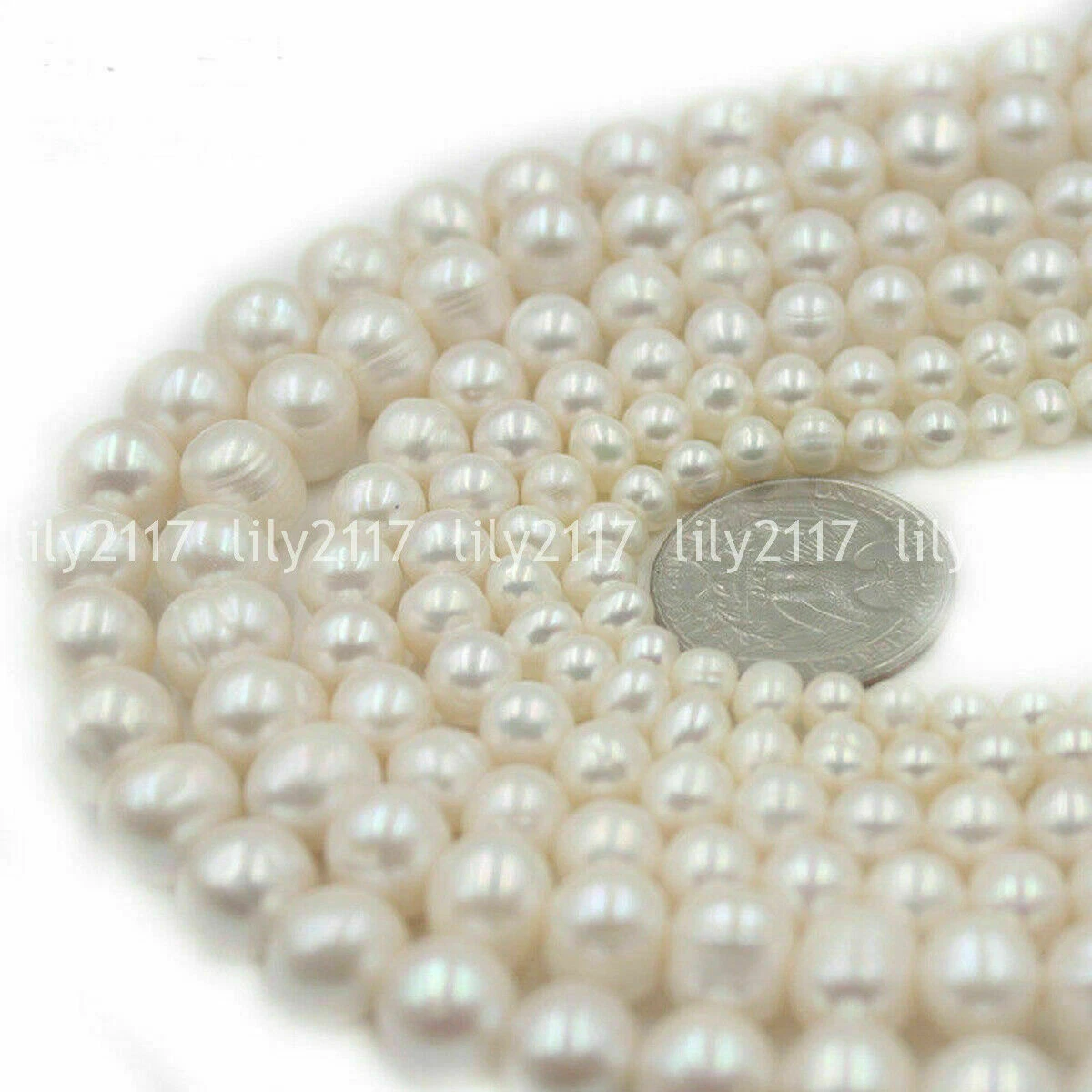 8mm White Freshwater Pearl Strand,pink Potato Near Round Pearl