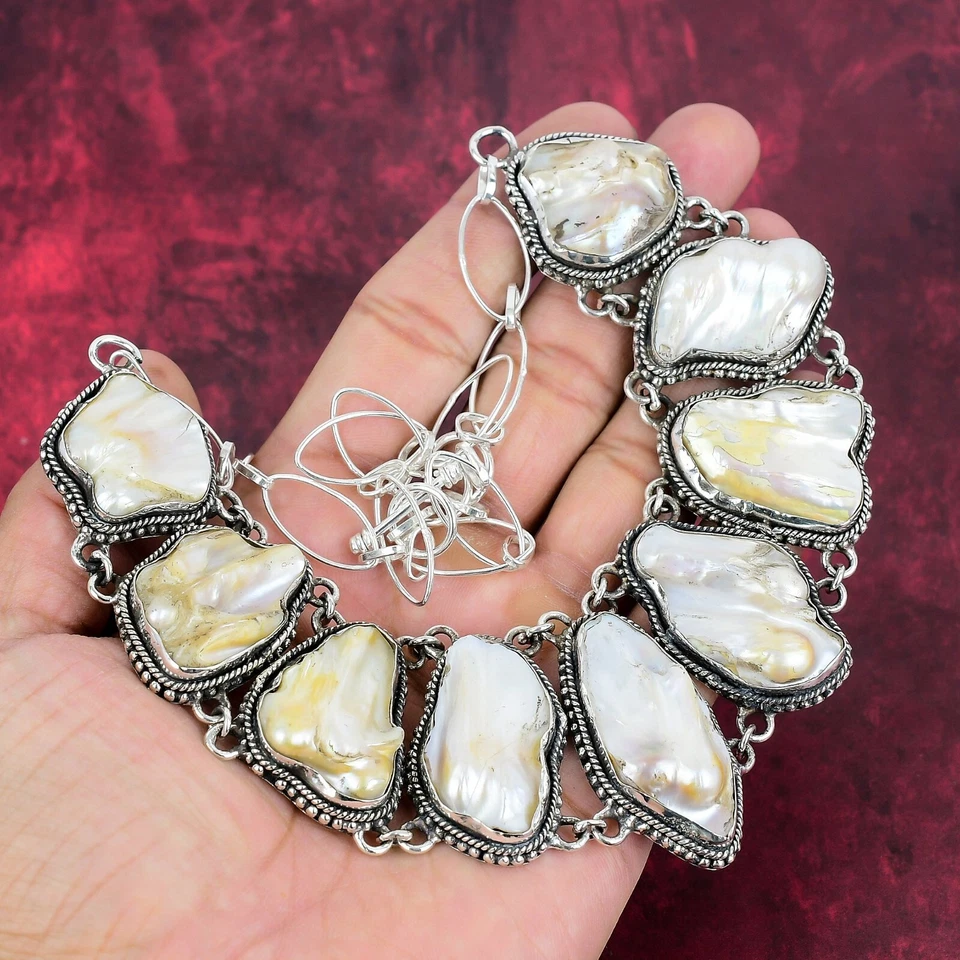 Collar Blister Biwa Perla Piedras Preciosas Hecho a Mano Plata de Ley 925 Joyería Foto 2 de 4