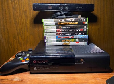 Xbox 360 E 500GB Kinect + 8 Game Bundle! +AC Cord+ Controller Charger, Tested!