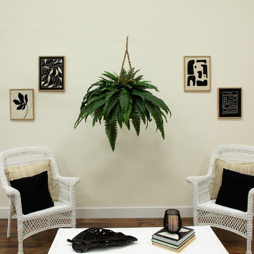 29" Double Giant Artificial Boston Fern in Hanging Basket. Retail $139 - Picture 5 of 7
