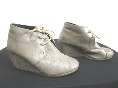 TOMS Kayla Taupe Shimmer Faux Suede Desert Wedge Heel Lace - Main Image