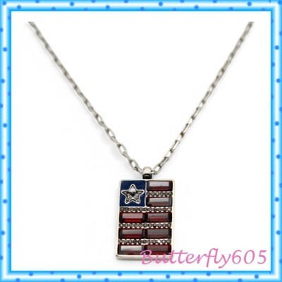 Brighton Pledge USA Flag Crystal Pendant Necklace NWT