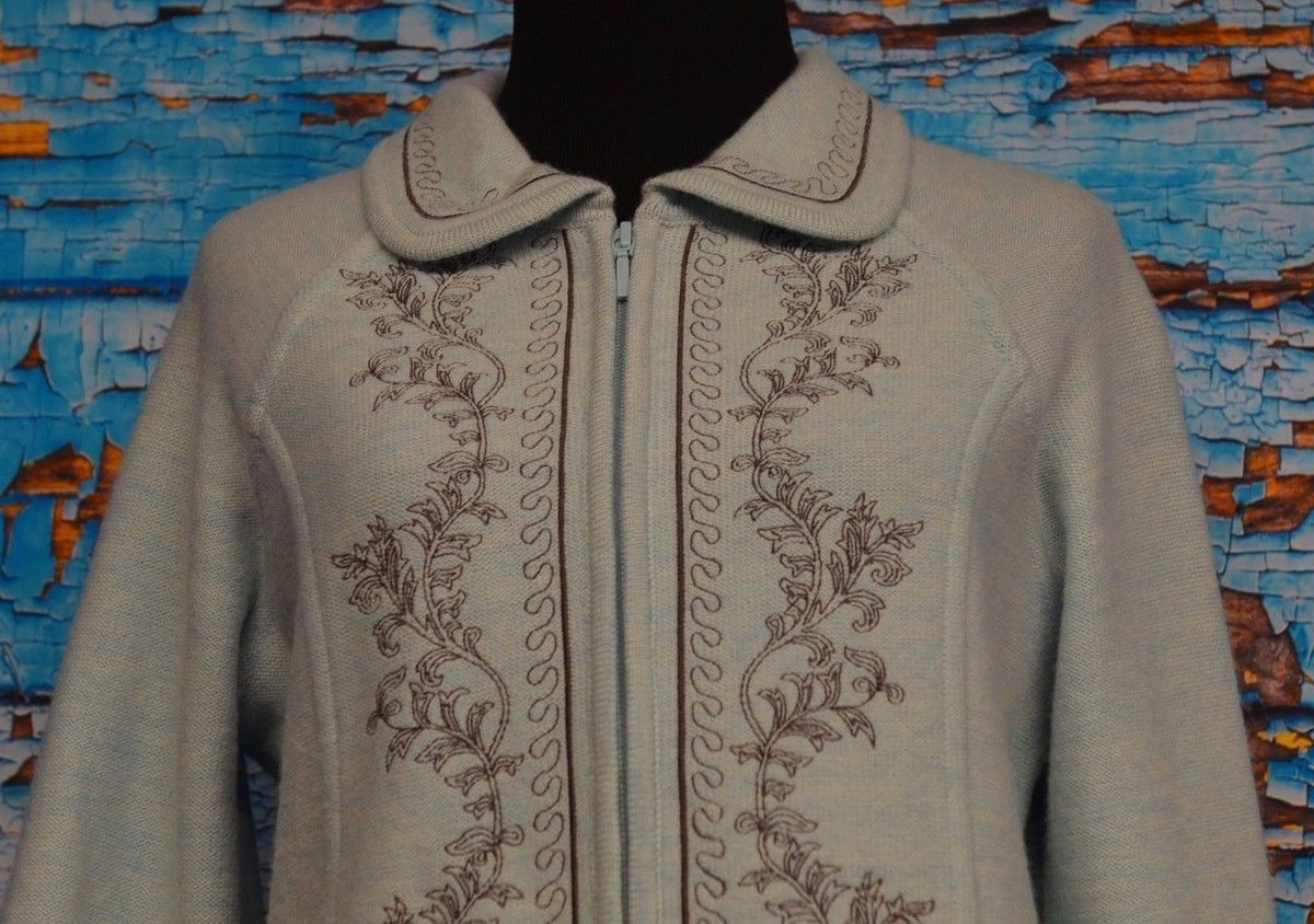 Pendleton Sz XS Full Zip Cardigan Embroidered Light Blue