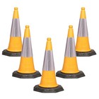 Pack of 5 - ELITE Traffic Cones 750mm 2 piece YELLOW
