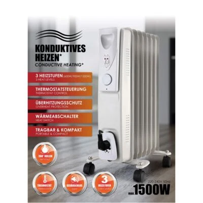 LEX Radiador de aceite 1500W calefacción eléctrica 7 aletas radiador radiador calefacción