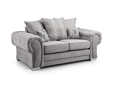 FURNITURE DIRECT ONLINE 2 Seater Sofa in Grey Fabric Chesterfield Verona | Covers Removable/ Washable