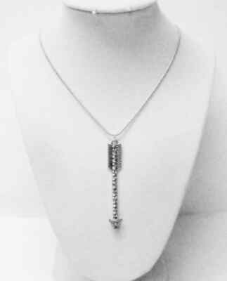 Long Silver Plated Arrow w/Rhinestone Charm Necklace