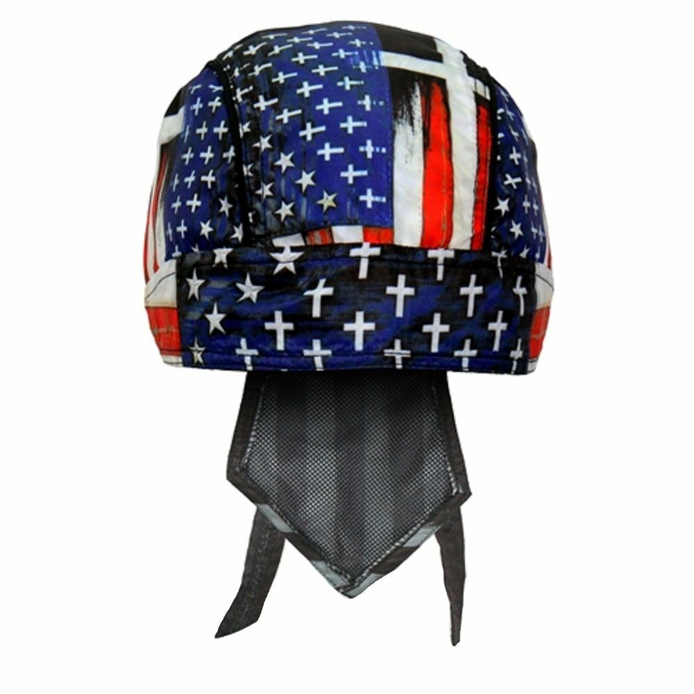 Patriotic American Flag Cross Premium Head Wrap Christian Biker Durag Sweatband
