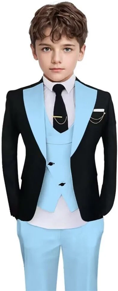 Chicos 3 Piezas Traje Formal Boda Baile de graduación Fiesta Esmoquin Trajes para Niños Chaleco Chaqueta Foto 2 de 4