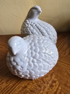 Vintage White Porcelain Quail/Partridge Figurines Made In Japan