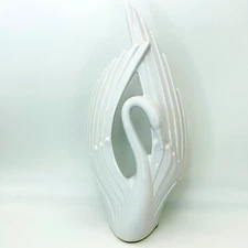 Vintage HAEGER Art Deco Swan Sculpture – 20″ White Ceramic Figurine